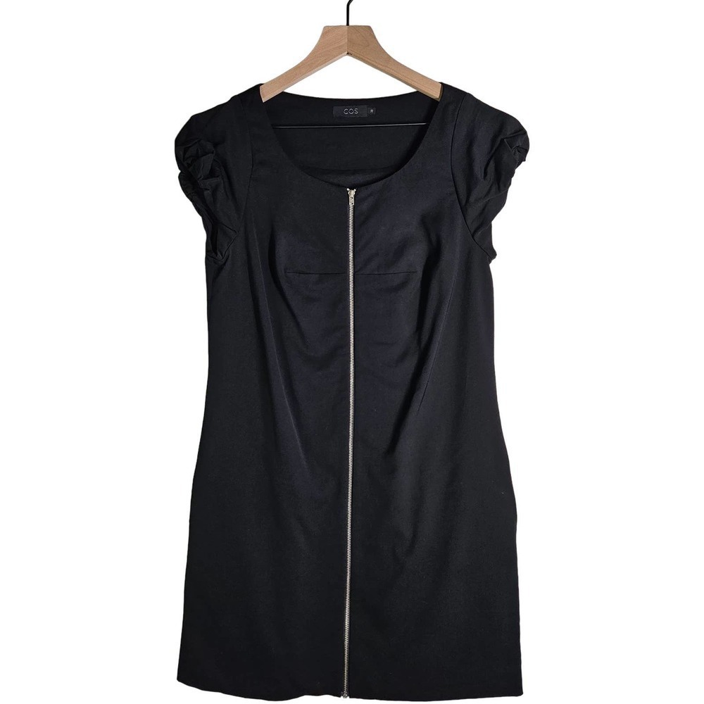 COS Zip Front Mini Dress Cap Sleeve 38 XS Black Fitted Cocktail‎ Sexy